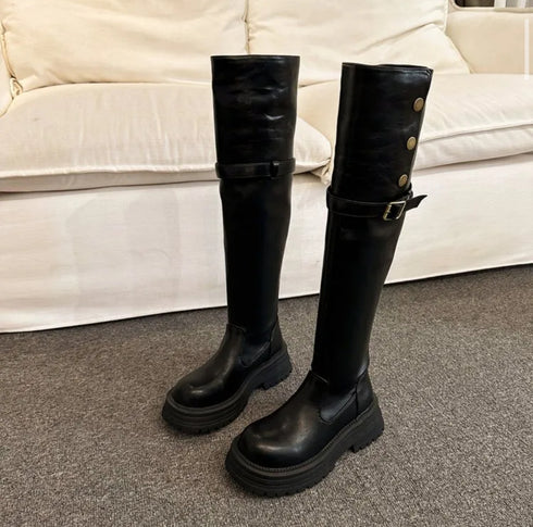 Belt Button Down High Boots
